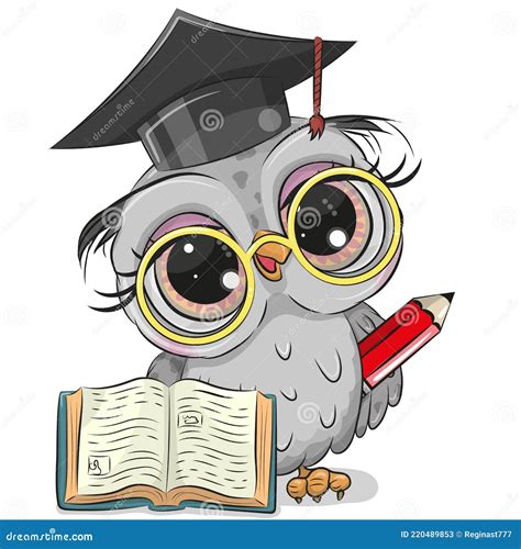 Clever Owl With Pencil Book And In Graduation Cap Stock Vector