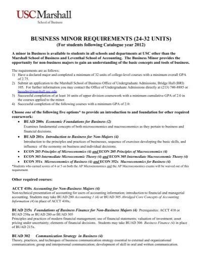 New Business Minor Requirements USC Marshall Current Students