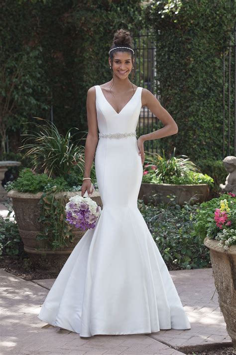 Structured And Graceful In This V Neckline Mikado Fit And Flare Wedding