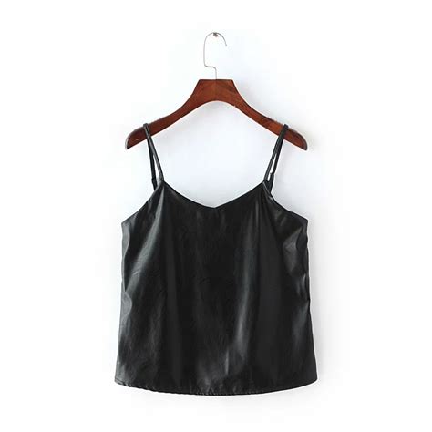 2017 Sexy Faux Leather Camisole Tank Top Sleeveless Backless Pu Leather