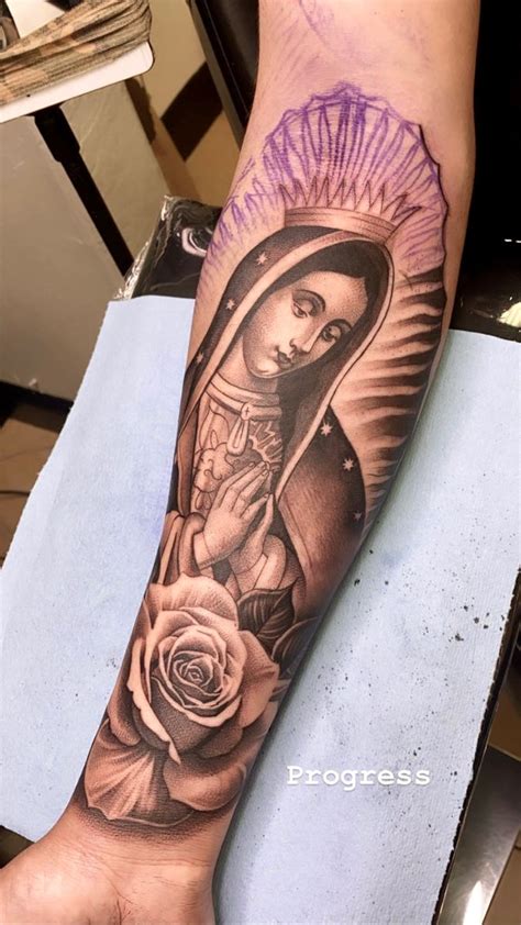 Amazing Virgin Mary Guadalupe Rose Arm Tattoo By Adrian Delgado Adtattoos In Progress