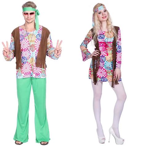 Adult Women Men Flower Retro Hippie Peace And Love Hippie Costume