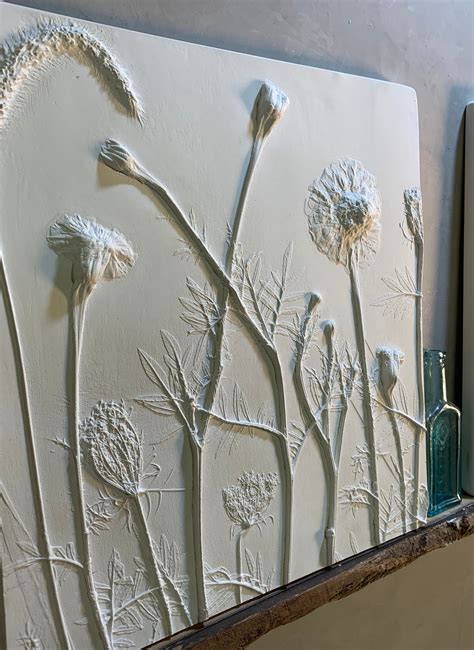 Plaster Bas Relief Wall Art Consisting Of Marigolds Foxtail Etsy
