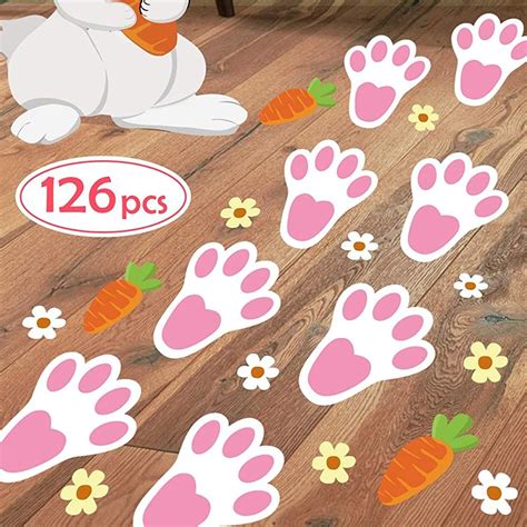 Ivenf Easter Bunny Paw Print Stickers 126 Pcs Rabbit Footprint Floor