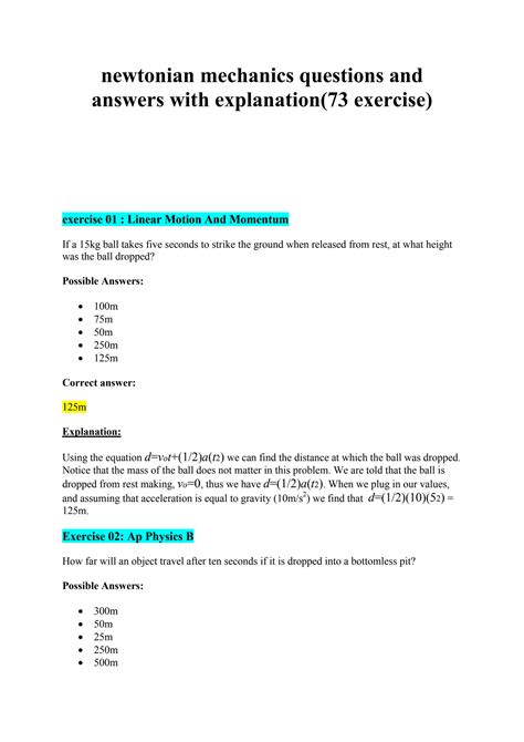 Solution Newtonian Mechanics Questions And Answers With Explanation 73