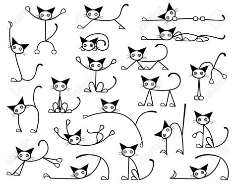 Colección De Editable Vector Bocetos Gato En Distintas Posiciones Gato