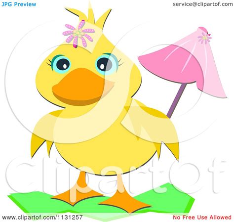 Cartoon Of A Cute Yellow Duck With An Umbrella Royalty Free Vector