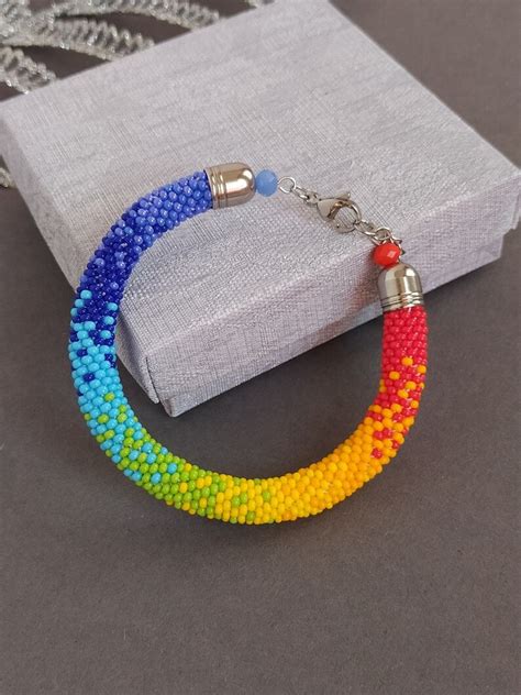 Rainbow Beaded Bracelet Multi Colored Beaded Bracelet Etsy