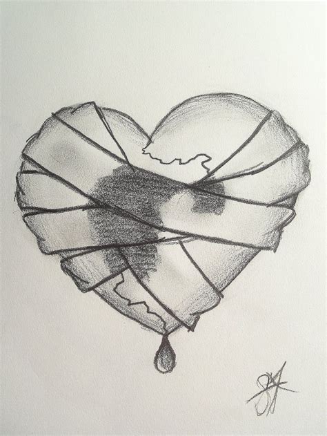 Really Detailed Broken Heart Sketches Bandaged Heart By Dreamur Gurl