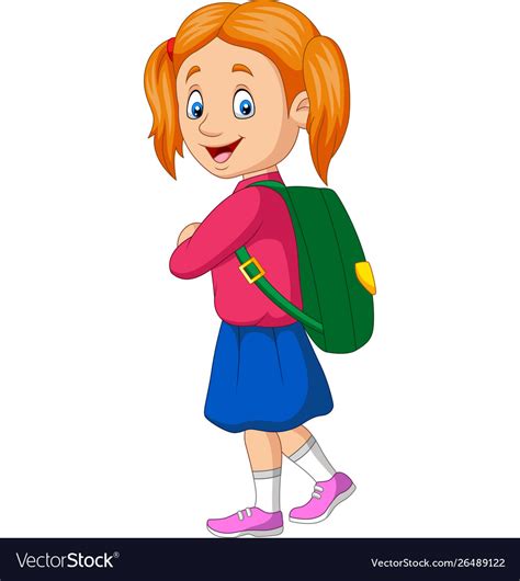 Cartoon Happy School Girl Carrying Backpack Vector Image
