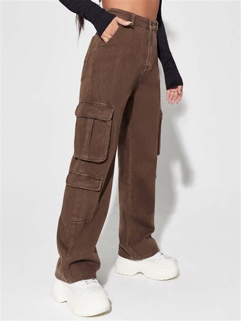 High Waisted Flap Pocket Cargo Jeans Cargo Pants Women Cute Pants