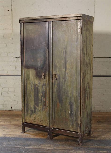 Vintage Distressed Painted Metal Storage Cabinet Locker At 1stdibs