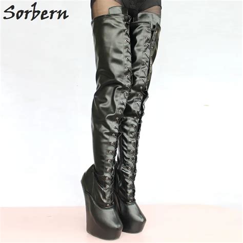 Sorbern Cm Platform Heels Crotch High Boots Long Thigh High Boots Wedge Heelless Shoes Unisex
