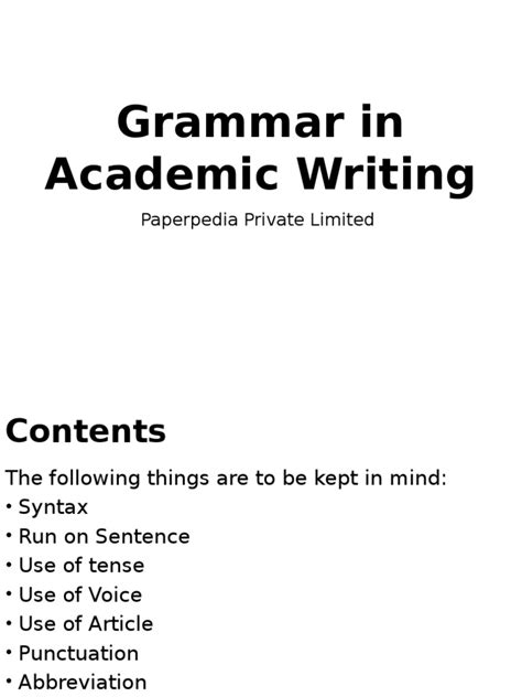 Grammar In Academic Writing Subject Grammar Grammatical Tense