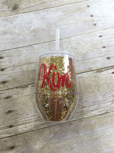 Personalized Glitter Wine Glass Custom Acrylic Tumbler Etsy Glitter Wine Glass Stemless