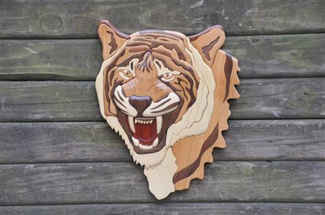 Handmade Wood Intarsia Tiger Rustic Wall Hanging T For Etsy Canada