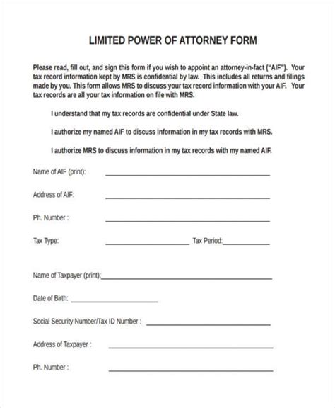 Limited Power Of Attorney Sample Pdf Template