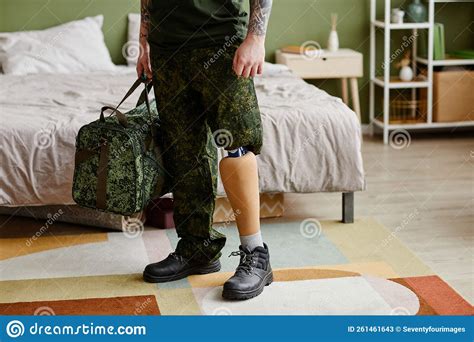 Close Up Of Military Veteran With Prosthetic Leg Stock Image Image Of