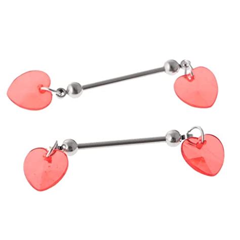 buy homyl 2pcs women stainless steel red heart shield nipple bar barbell body piercing at