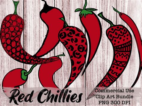 Red Chili Clipart Set Print On Demand Chili Clip Art Chili Etsy
