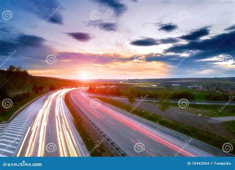 Long Exposure Sunset Over A Highway Stock Photo Image Of Autobahn