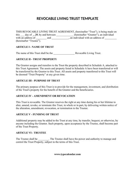 Free Printable Living Trust Templates Pdf Irrevocable