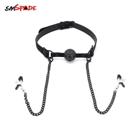 Smspade Bdsm Sex Breathable Ball Gag With Nipple Clamps Sex Toys For