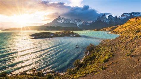 Lake Pehoe And The Cordillera Del Paine At Sunset Torres Del Paine