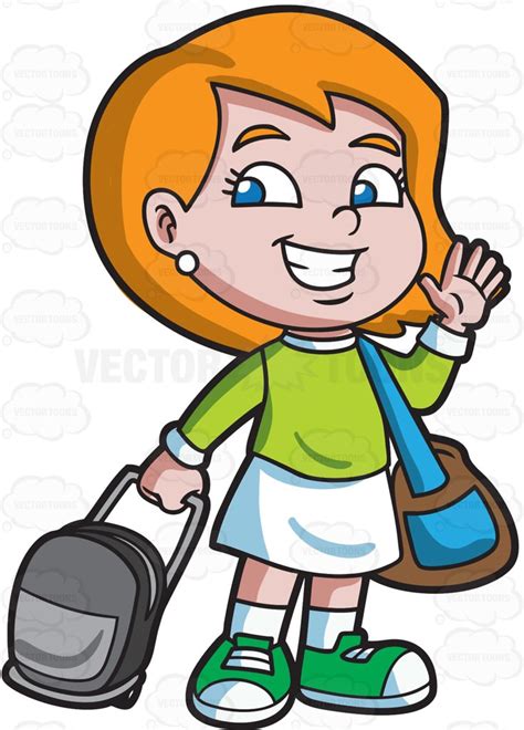 A Girl Saying Goodbye Before She Travels Cartoon Clipart Vector