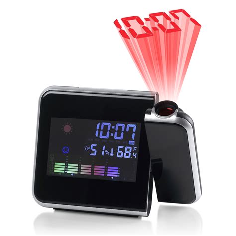 Digital Lcd Led Time Projector Colorful Snooze Alarm Clock Weather