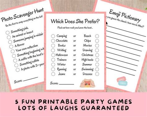 5 Printable Sleepover Games Party Games For Teenage Girls And Etsy