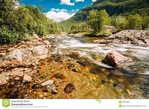 Norway Nature Cold Water Mountain River Stock Photo