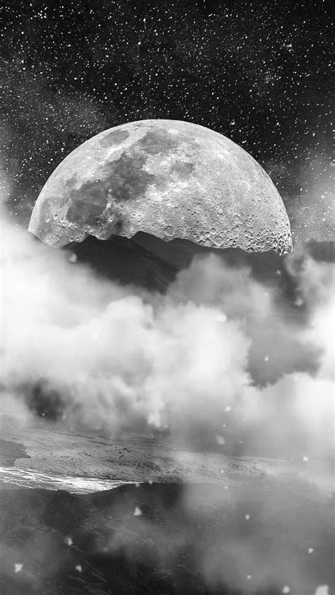 Moon Clouds Dark Black And White Night Sky Smoke Stars Hd Phone