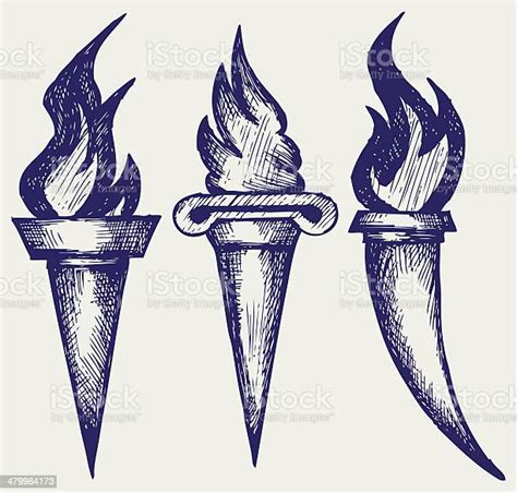 Set Of Flaming Torches Stock Illustration Download Image Now Flame