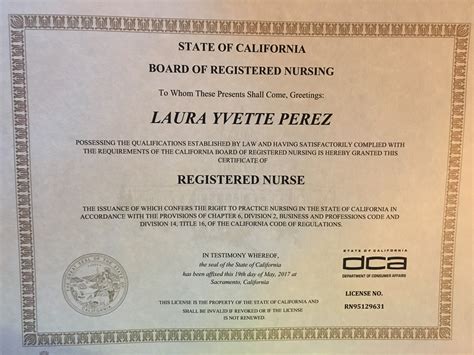 License Certifications Laura Yvette Perez