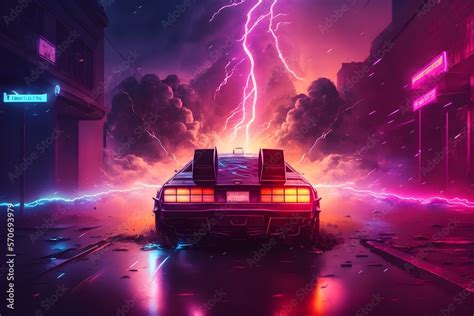 Delorean Driving Through The Storm Back To The Future Inspired Ai