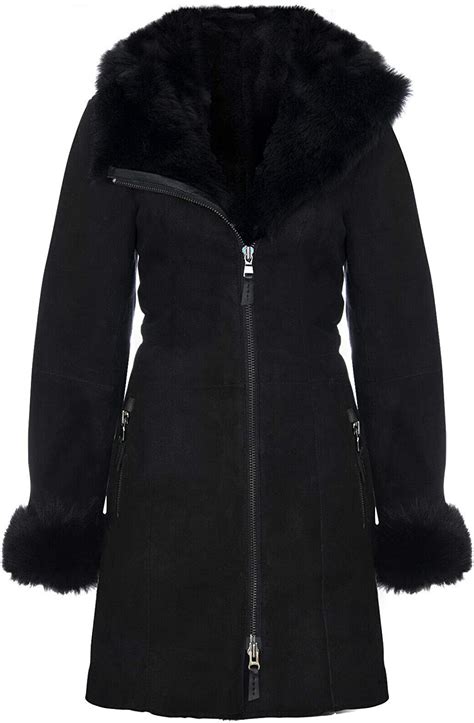 Infinity Leather Women S Black Hooded Suede Merino Shearling Sheepskin Toscana Jacket Coat