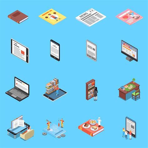 Free Vector Reading And Library Icons Set With Modern Technology