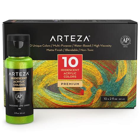 Arteza Acrylic Paint Iridescent 60ml Bottles Set Of 10