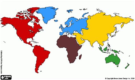 Weltkarte (politisch) übersichtskarte / regionen der welt. Umrisse Kontinente Zum Ausdrucken