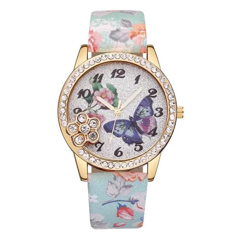 Vintage Butterfly Women Watches Casual Ladies Rhinestone Leather Band