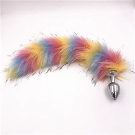 Anal Plug Colorful Fox Tail Butt Plug Tail Fetish Butt Stopper Stainless Steel Beads Anus