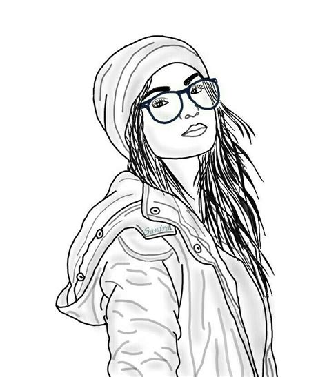 My Work Tumblr Outlines Tumblr Outline Hipster Girl Drawing Girl