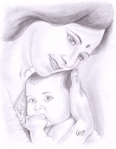 Cotton buds(you can use blending stump or paint brush /makeup brush. Mother's Love - Sketching by Alok Kumar in My Sketches at ...