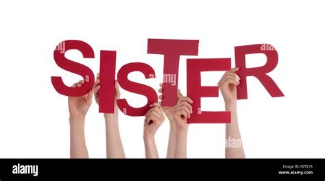 Many People Hands Holding Red Word Sister Stock Photo Alamy