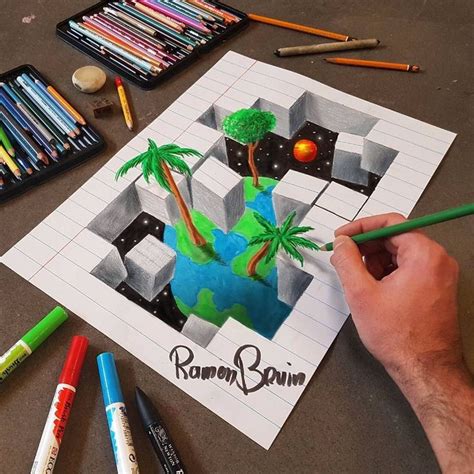 Optical Illusions In 3d Drawings Drawings In 2019 Illusion Drawings