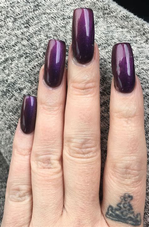Deep Purple Chrome Like Gel Nail Polish On Acrylic Nails Nail Polish