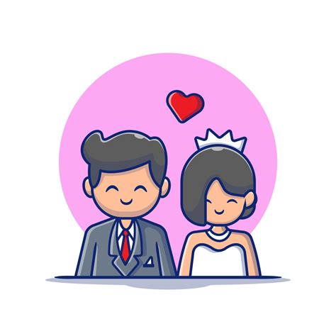 Linda Pareja Matrimonio Hombre Y Mujer Dibujos Animados Vector Icono