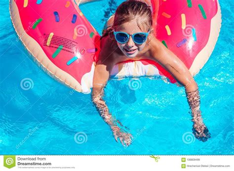 Girl On Inflatable Ring In Swimming Pool Stock Image Image Of View Smile 106809499