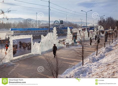 Quay Of The River Yenisei In The Winter Editorial Photo Image Of